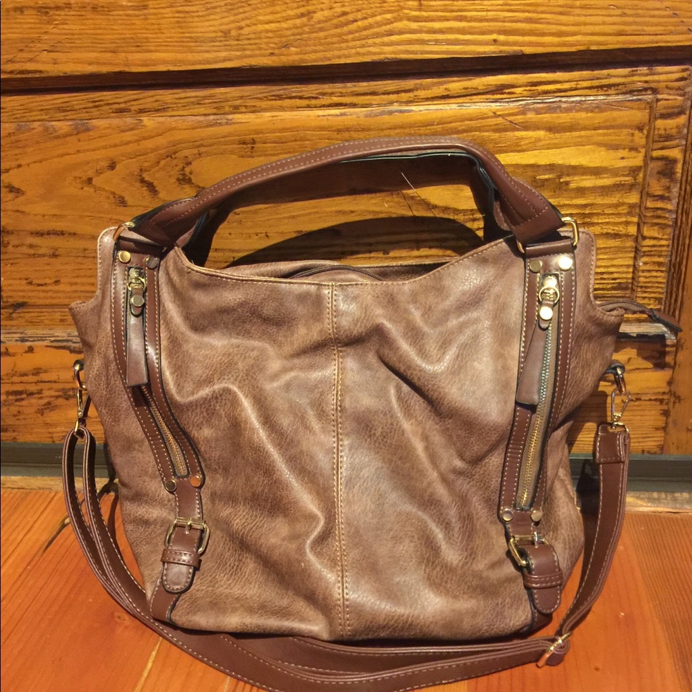Brown distressed handbag